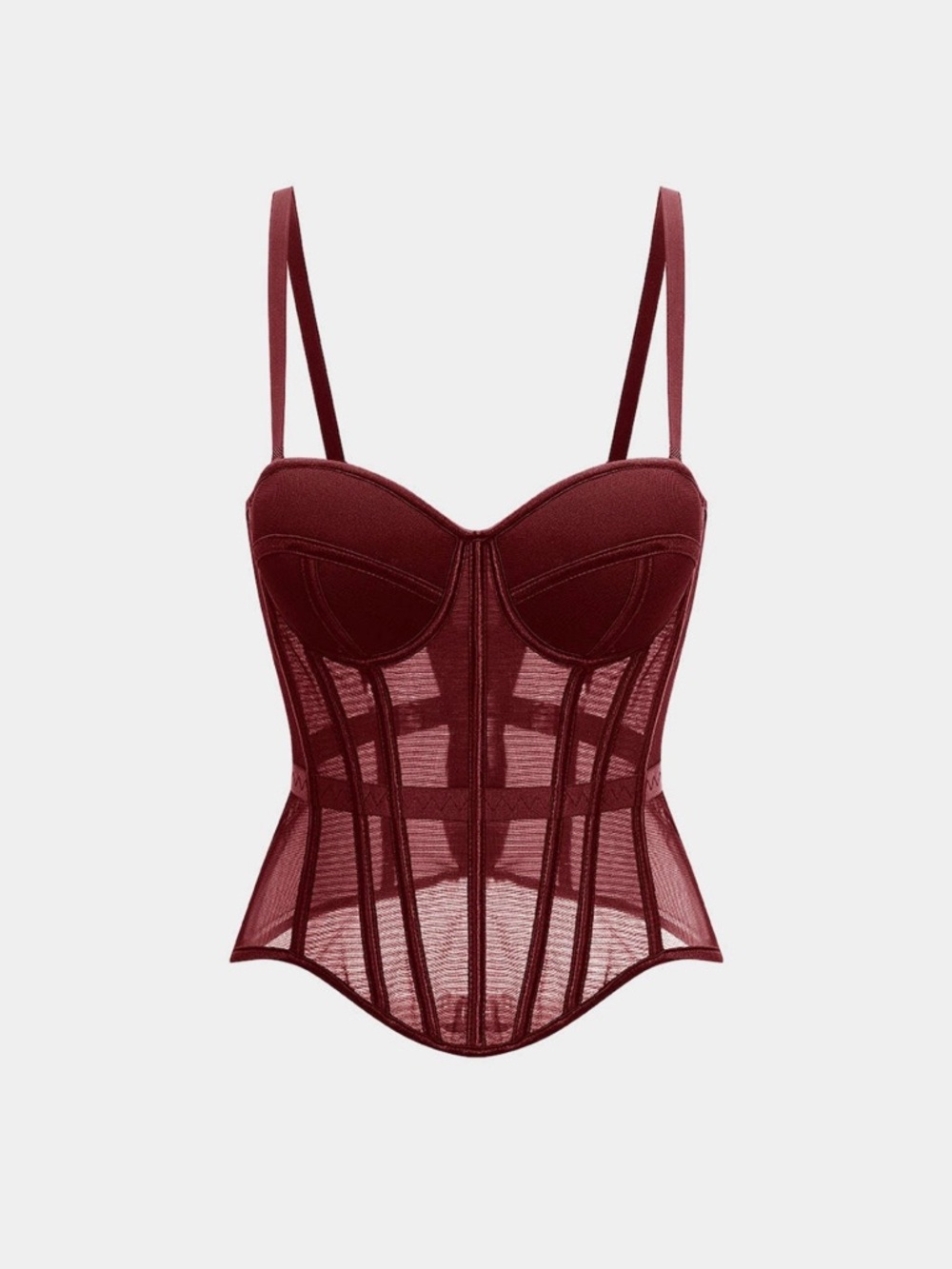 Structured Sheer Bustier Corset in Burgundy - Women Intimates